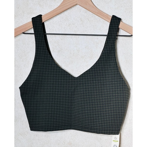 OFFLINE by Aerie Recharge Houndstooth Print Cropped Tank Top Olive Green Size S - Picture 1 of 7